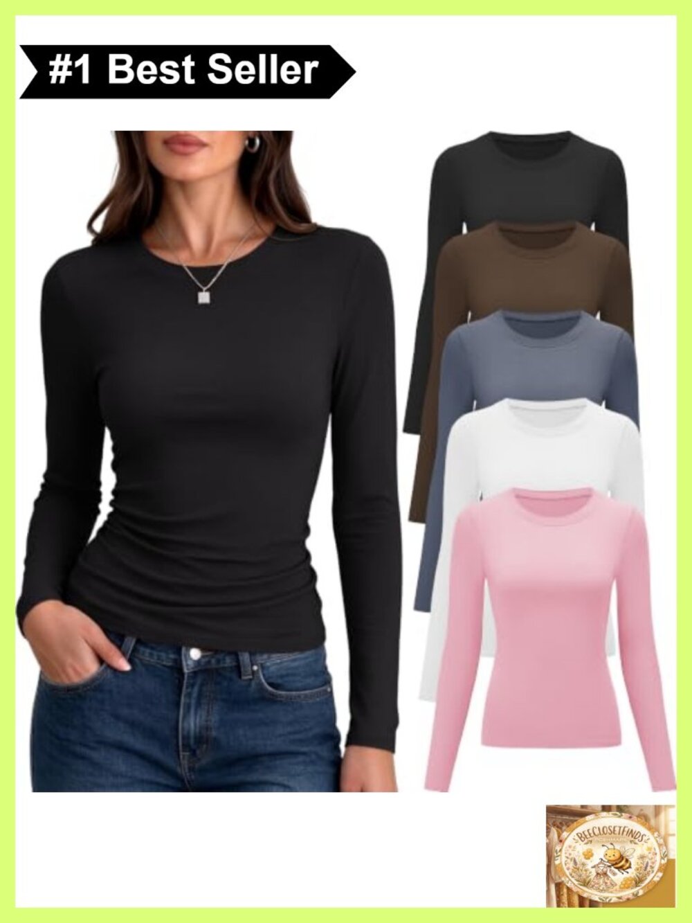 Womens Long Sleeve Tees 95% Rayon Crew Neck Fitted Workout Tops